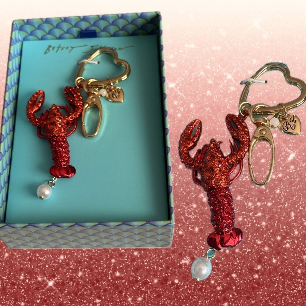 Betsey Johnson Red Crystal Lobster Gold-Tone Key Fob Handbag Charm